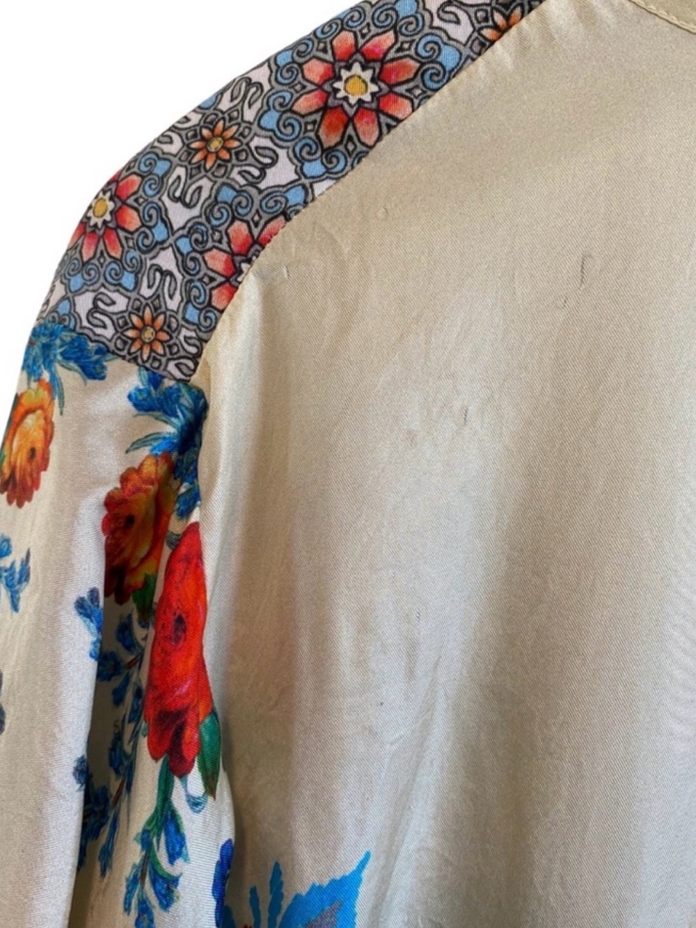 Johnny Was Cream and Pink Floral Embroidered Silk Kimono - Picture 4 of 5